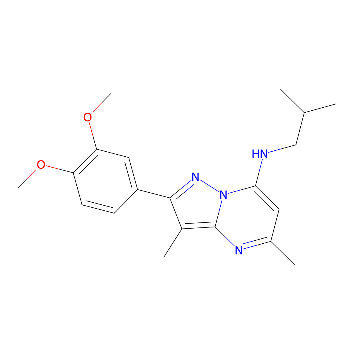 2-(3,4-dimethoxyphenyl)-3,5-dimethyl-N-(2-methylpropyl)pyrazolo[1,5-a]pyrimidin-7-amine molecular structure, CAS 1015581-51-7