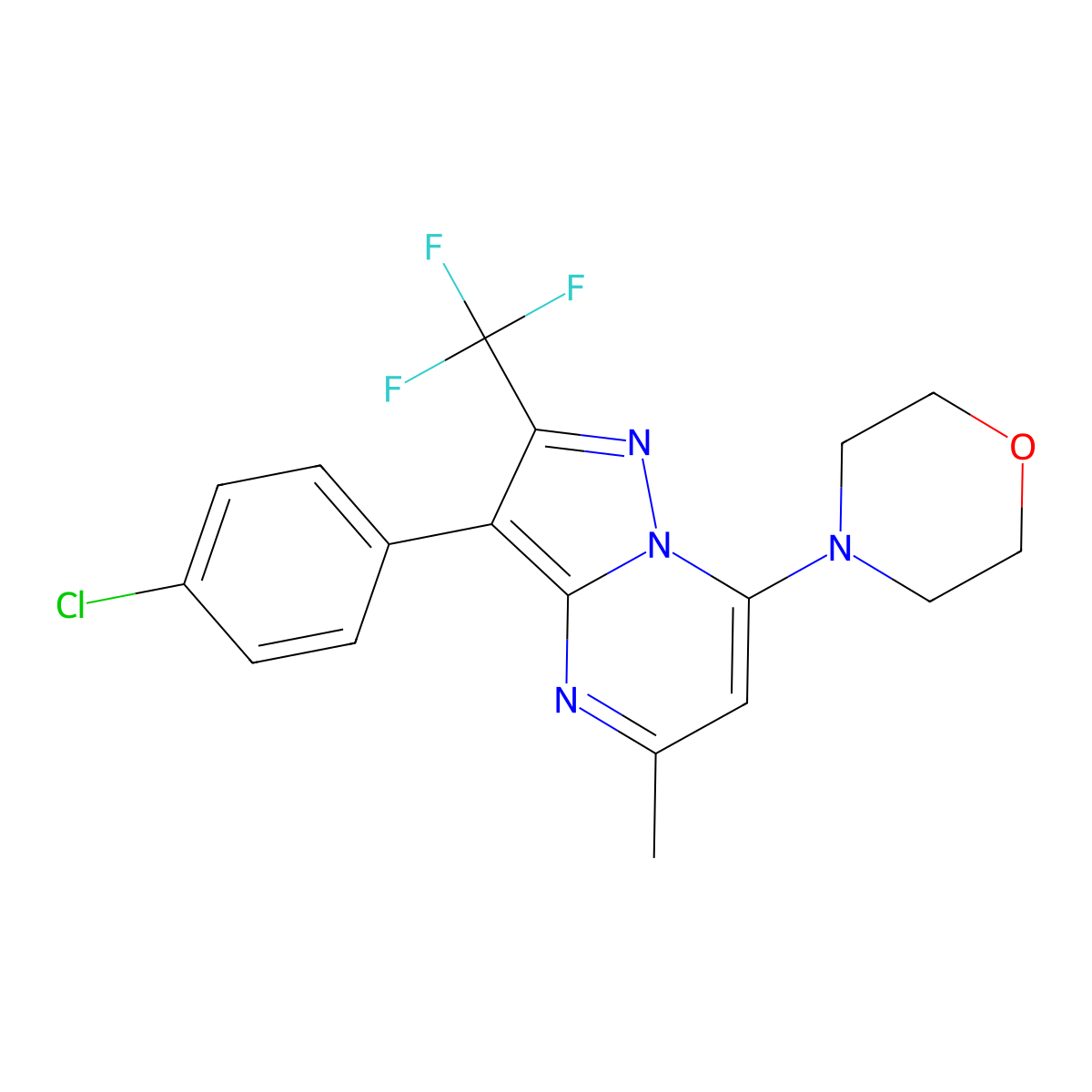 4-[3-(4-Chlorophenyl)-5-methyl-2-(trifluoromethyl)pyrazolo[1,5-a]pyrimidin-7-yl]morpholine molecular structure, CAS 1015581-65-3