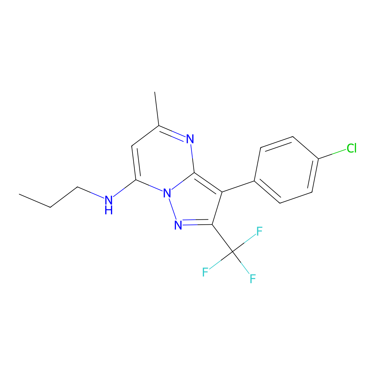 3-(4-chlorophenyl)-5-methyl-N-propyl-2-(trifluoromethyl)pyrazolo[1,5-a]pyrimidin-7-amine molecular structure, CAS 1015581-95-9