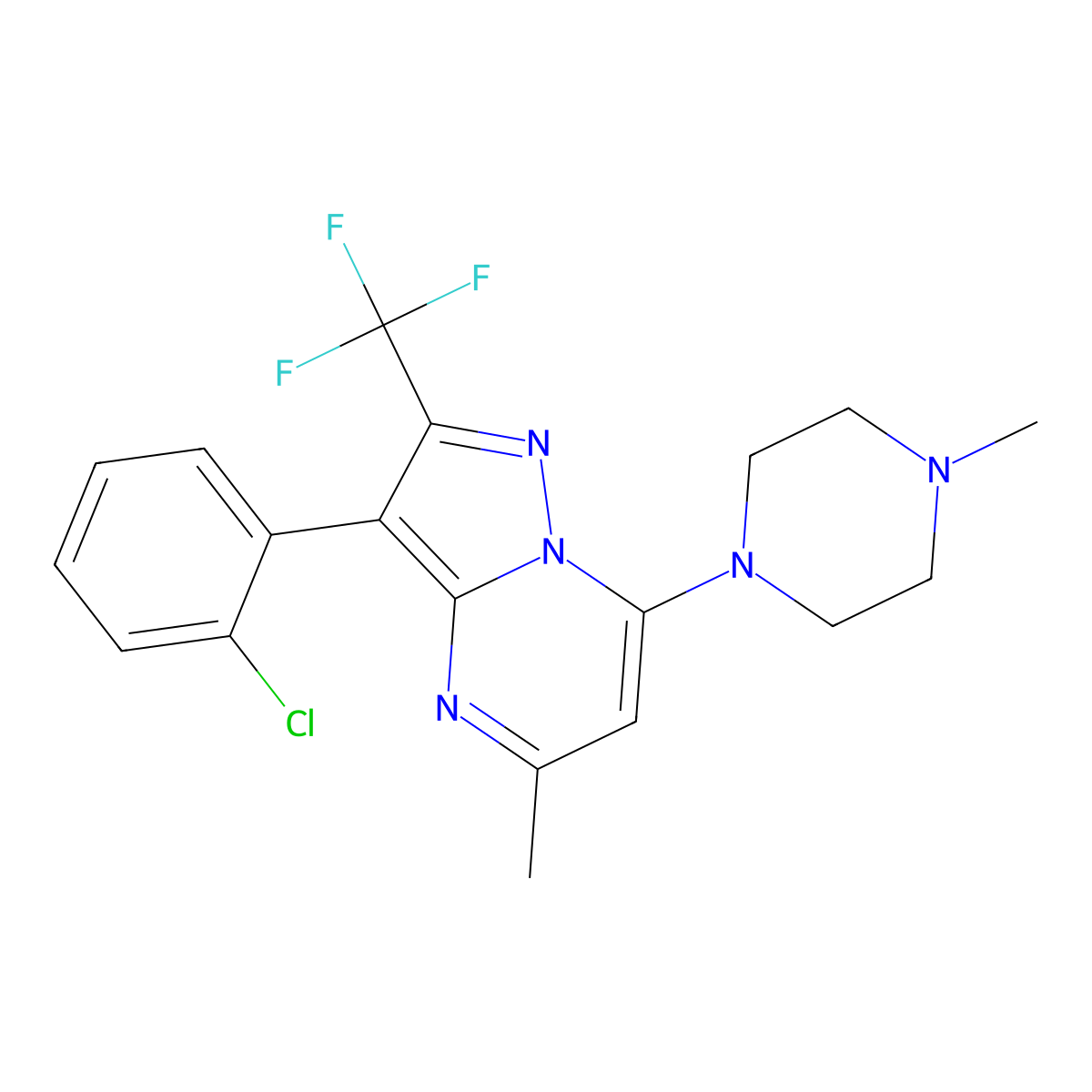 3-(2-Chlorophenyl)-5-methyl-7-(4-methylpiperazin-1-yl)-2-(trifluoromethyl)pyrazolo[1,5-a]pyrimidine molecular structure, CAS 1015582-02-1