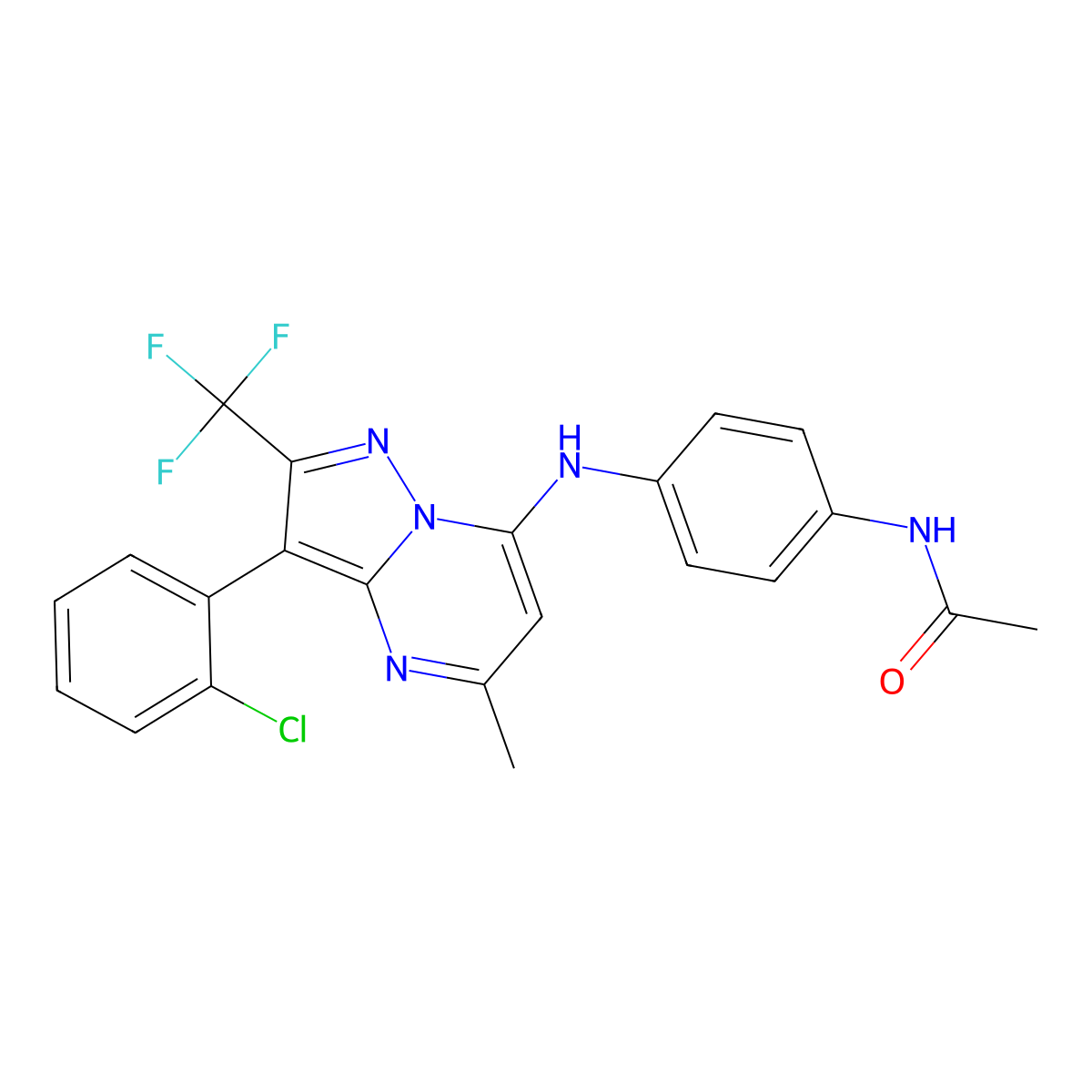 N-(4-{[3-(2-chlorophenyl)-5-methyl-2-(trifluoromethyl)pyrazolo[1,5-a]pyrimidin-7-yl]amino}phenyl)acetamide molecular structure, CAS 1015582-09-8