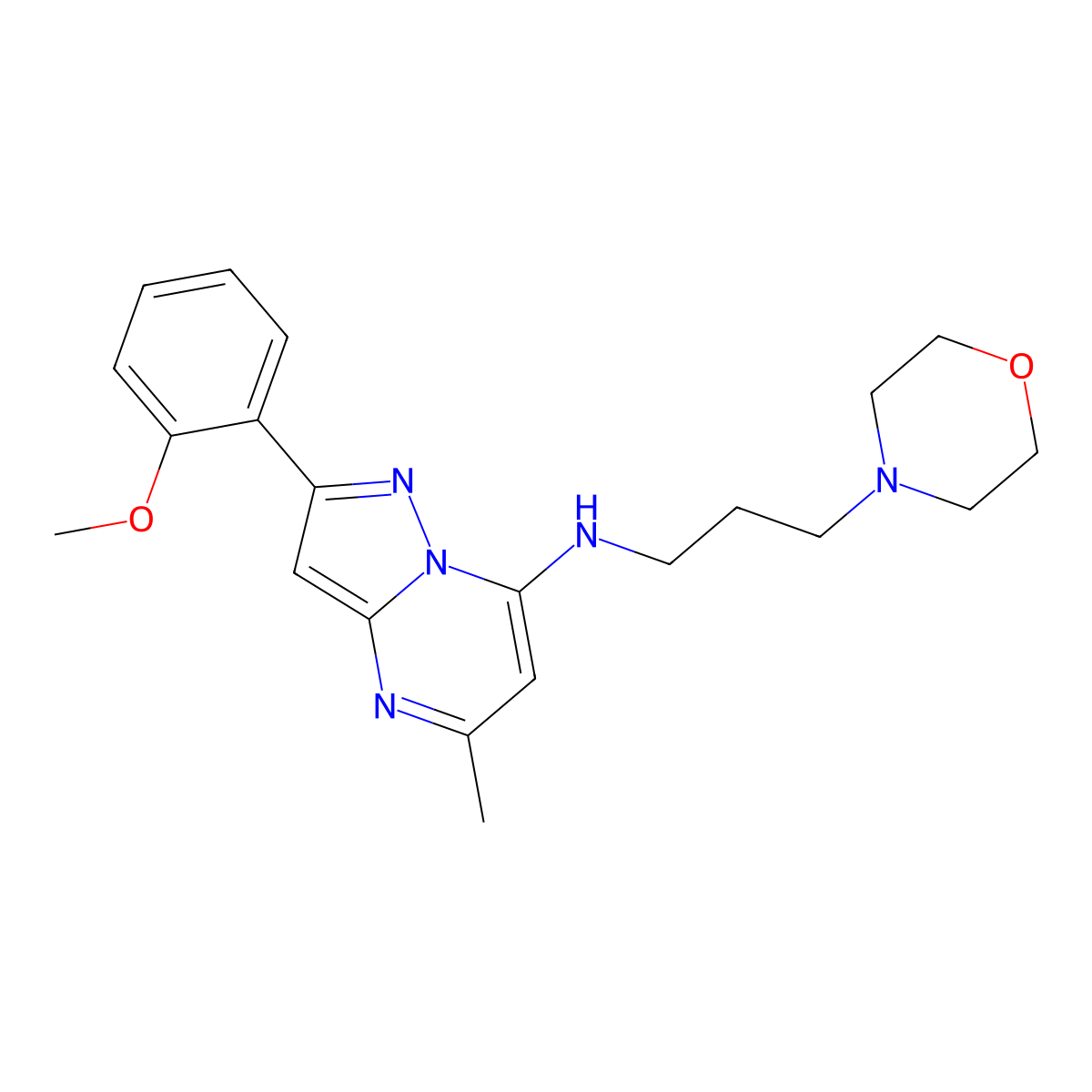 2-(2-methoxyphenyl)-5-methyl-N-[3-(morpholin-4-yl)propyl]pyrazolo[1,5-a]pyrimidin-7-amine molecular structure, CAS 1015582-55-4