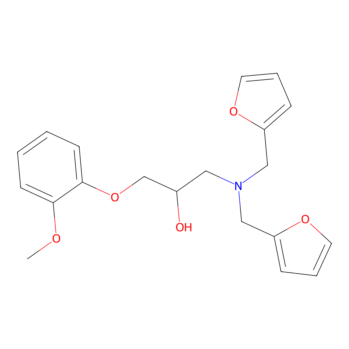 1-[Bis(furan-2-ylmethyl)amino]-3-(2-methoxyphenoxy)propan-2-ol molecular structure, CAS 1015586-38-5