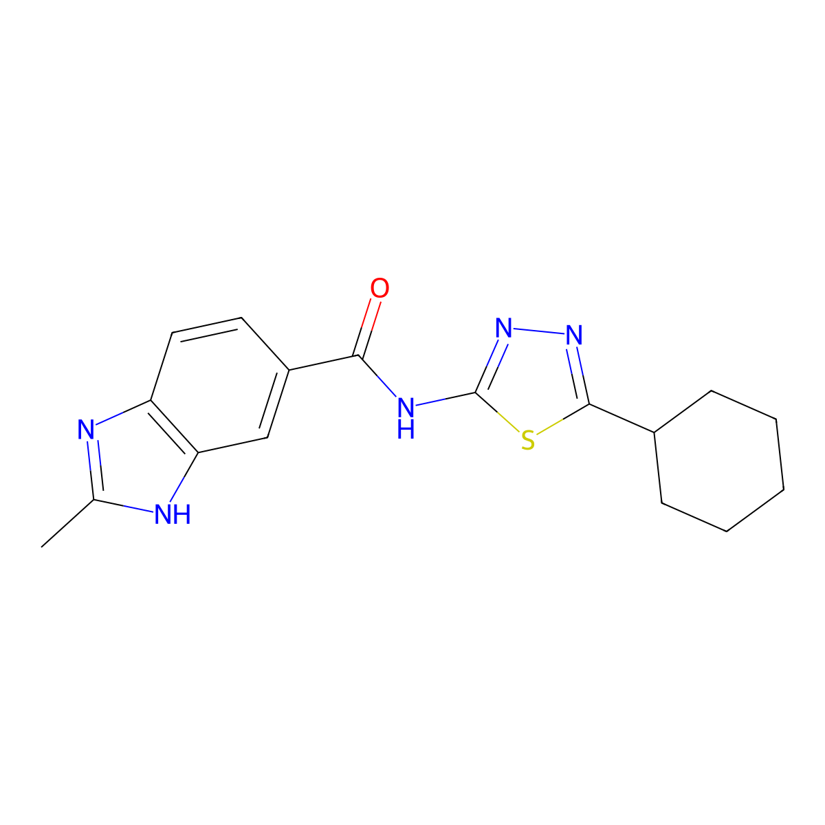 N-(5-cyclohexyl-1,3,4-thiadiazol-2-yl)-2-methyl-1H-benzimidazole-5-carboxamide molecular structure, CAS 1015591-02-2