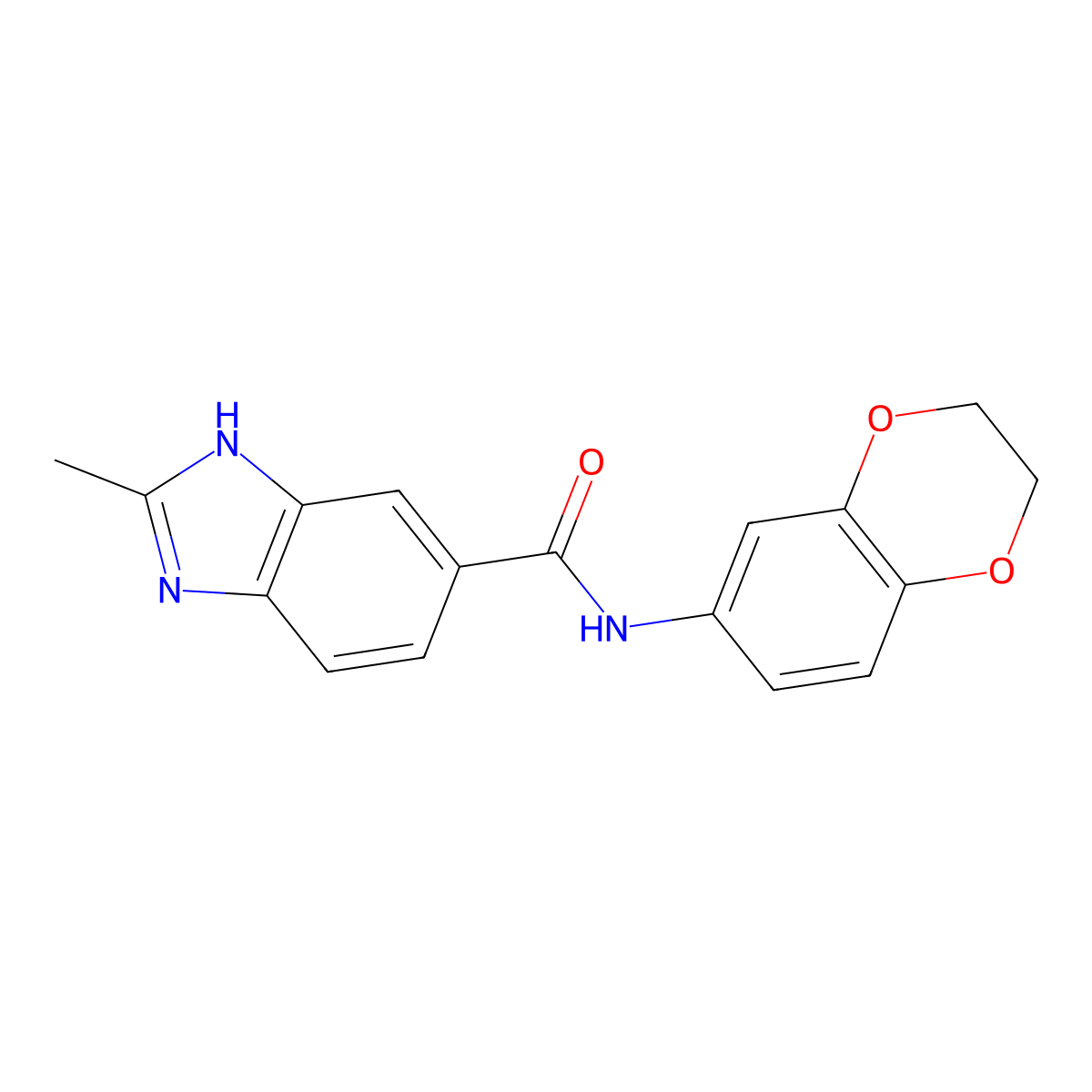 N-(2,3-dihydro-1,4-benzodioxin-6-yl)-2-methyl-1H-benzimidazole-6-carboxamide molecular structure, CAS 1015591-18-0