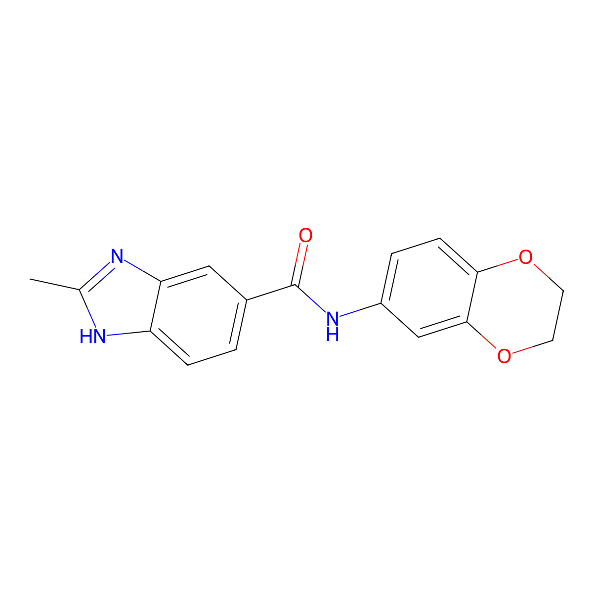N-(2,3-dihydro-1,4-benzodioxin-6-yl)-2-methyl-1H-benzimidazole-6-carboxamide molecular structure, CAS 1015591-18-0