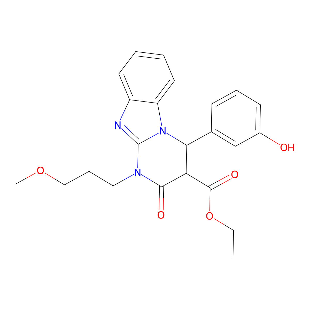 Ethyl 4-(3-hydroxyphenyl)-1-(3-methoxypropyl)-2-oxo-1,2,3,4-tetrahydropyrimido[1,2-a]benzimidazole-3-carboxylate molecular structure, CAS 1015591-87-3