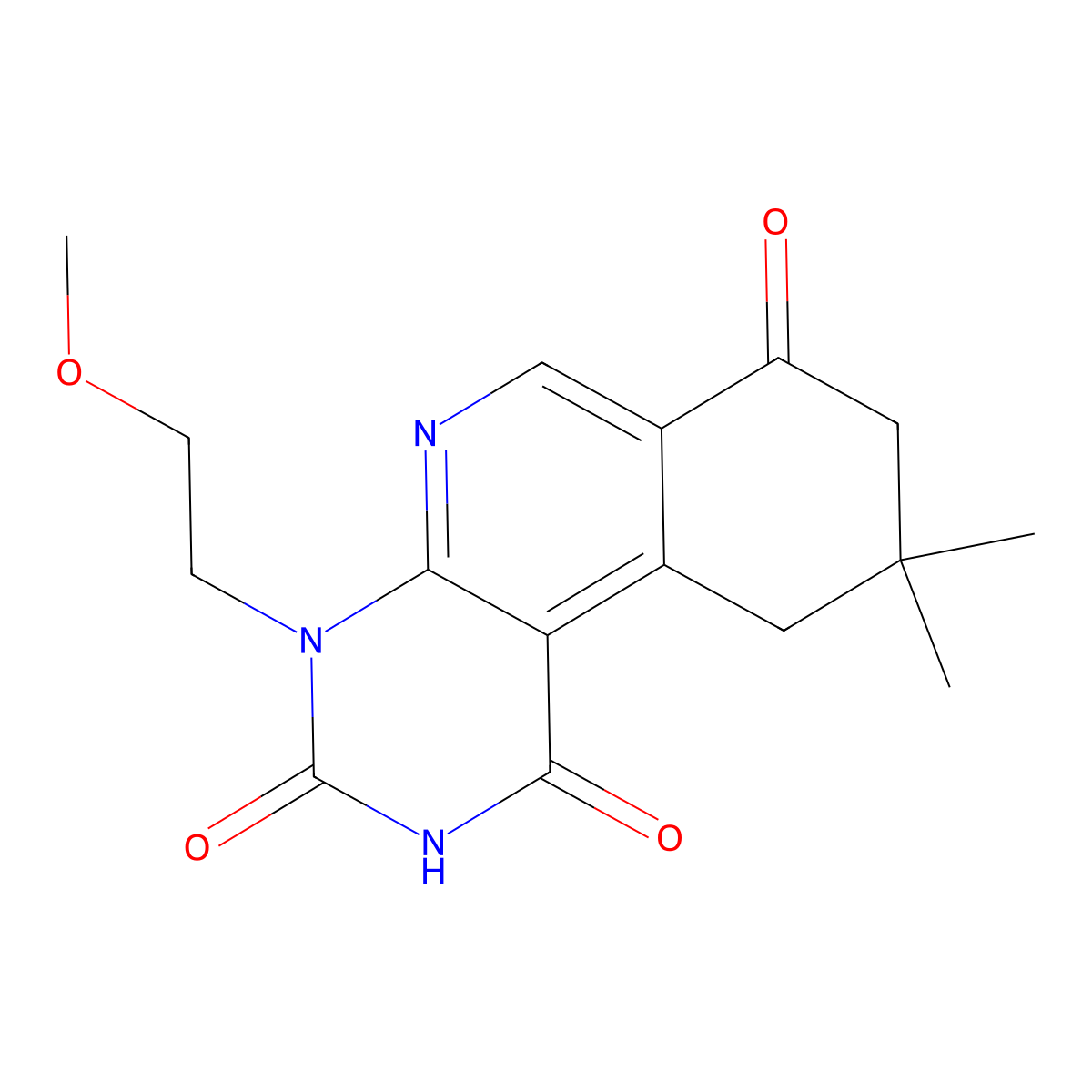 4-(2-methoxyethyl)-9,9-dimethyl-9,10-dihydropyrimido[4,5-c]isoquinoline-1,3,7(2H,4H,8H)-trione molecular structure, CAS 1015593-73-3