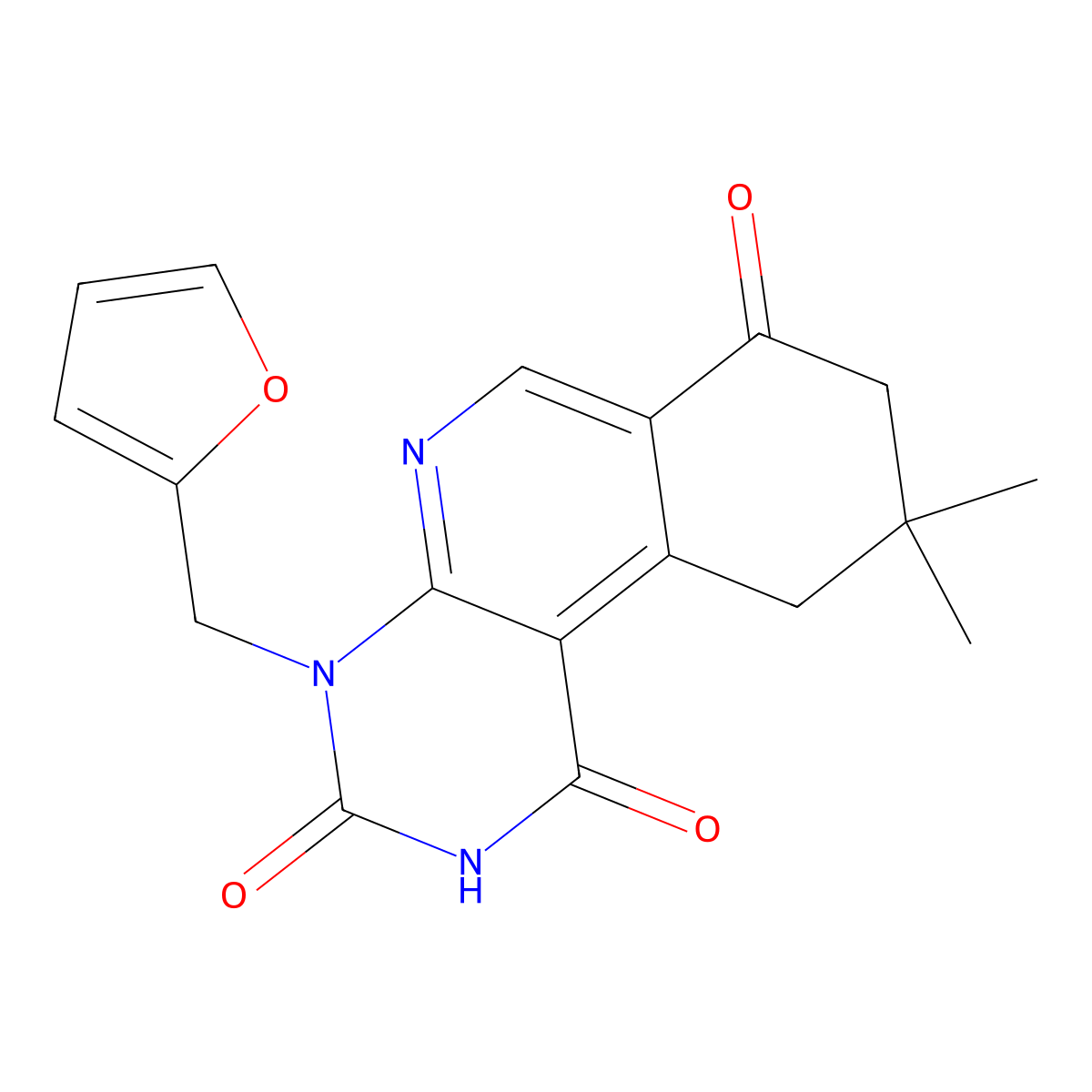 4-(furan-2-ylmethyl)-9,9-dimethyl-9,10-dihydropyrimido[4,5-c]isoquinoline-1,3,7(2H,4H,8H)-trione molecular structure, CAS 1015593-97-1