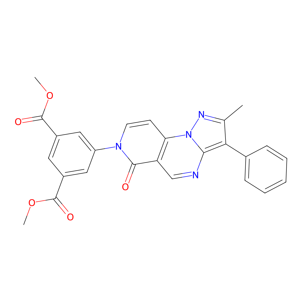 dimethyl 5-(2-methyl-6-oxo-3-phenylpyrazolo[1,5-a]pyrido[3,4-e]pyrimidin-7(6H)-yl)isophthalate molecular structure, CAS 1015594-59-8