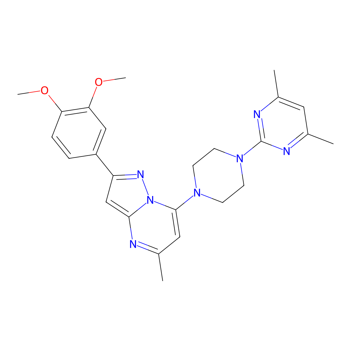2-{4-[2-(3,4-Dimethoxyphenyl)-5-methylpyrazolo[1,5-a]pyrimidin-7-yl]piperazin-1-yl}-4,6-dimethylpyrimidine molecular structure, CAS 1015596-19-6