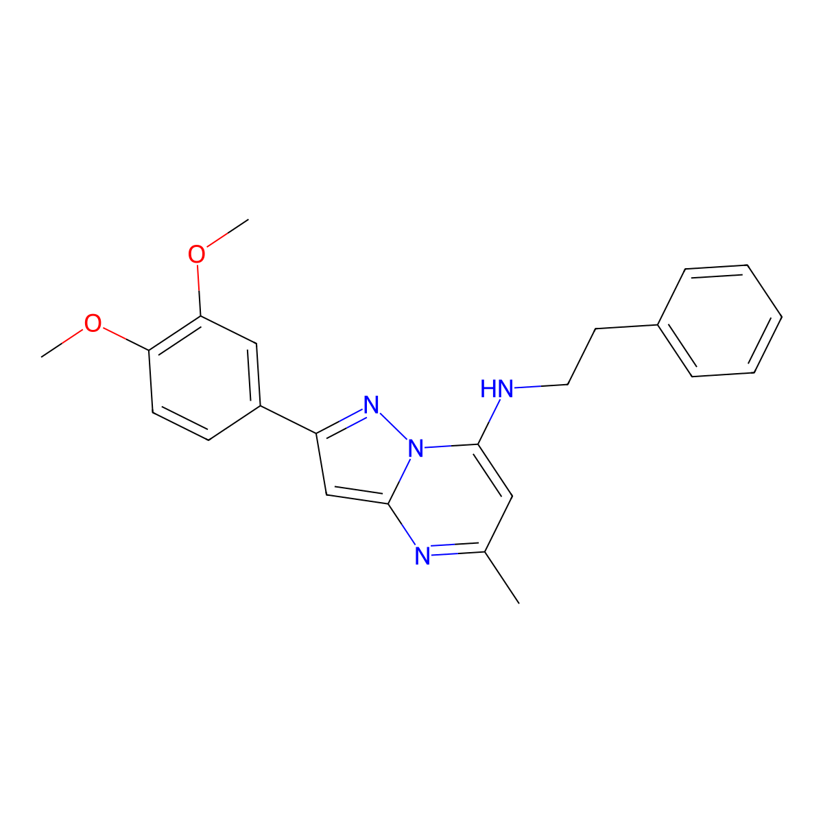 2-(3,4-dimethoxyphenyl)-5-methyl-N-phenethylpyrazolo[1,5-a]pyrimidin-7-amine molecular structure, CAS 1015596-26-5