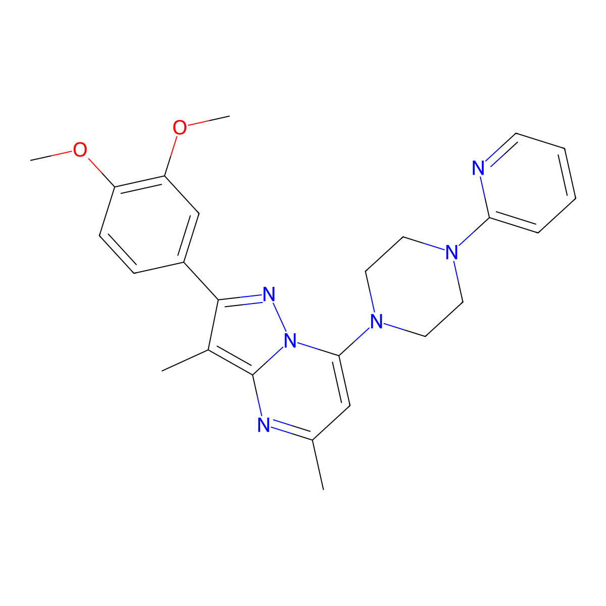 2-(3,4-Dimethoxyphenyl)-3,5-dimethyl-7-(4-(pyridin-2-yl)piperazin-1-yl)pyrazolo[1,5-a]pyrimidine molecular structure, CAS 1015596-66-3