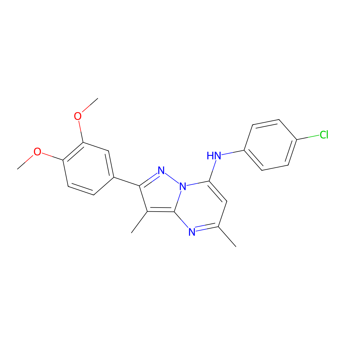 N-(4-chlorophenyl)-2-(3,4-dimethoxyphenyl)-3,5-dimethylpyrazolo[1,5-a]pyrimidin-7-amine molecular structure, CAS 1015596-82-3