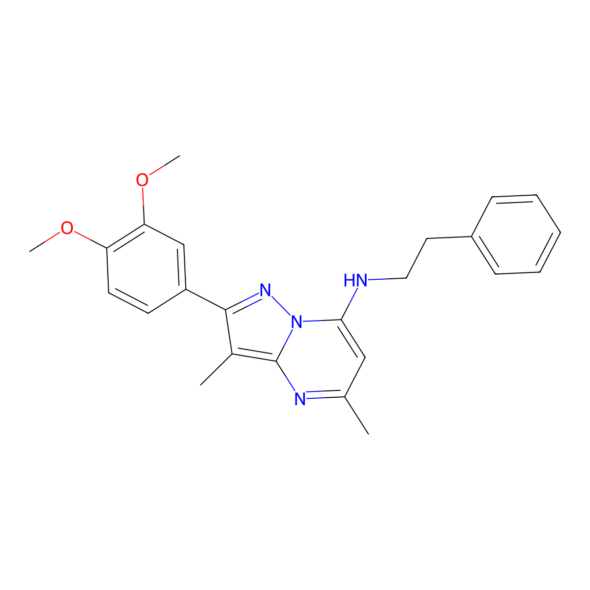 2-(3,4-dimethoxyphenyl)-3,5-dimethyl-N-(2-phenylethyl)pyrazolo[1,5-a]pyrimidin-7-amine molecular structure, CAS 1015596-90-3