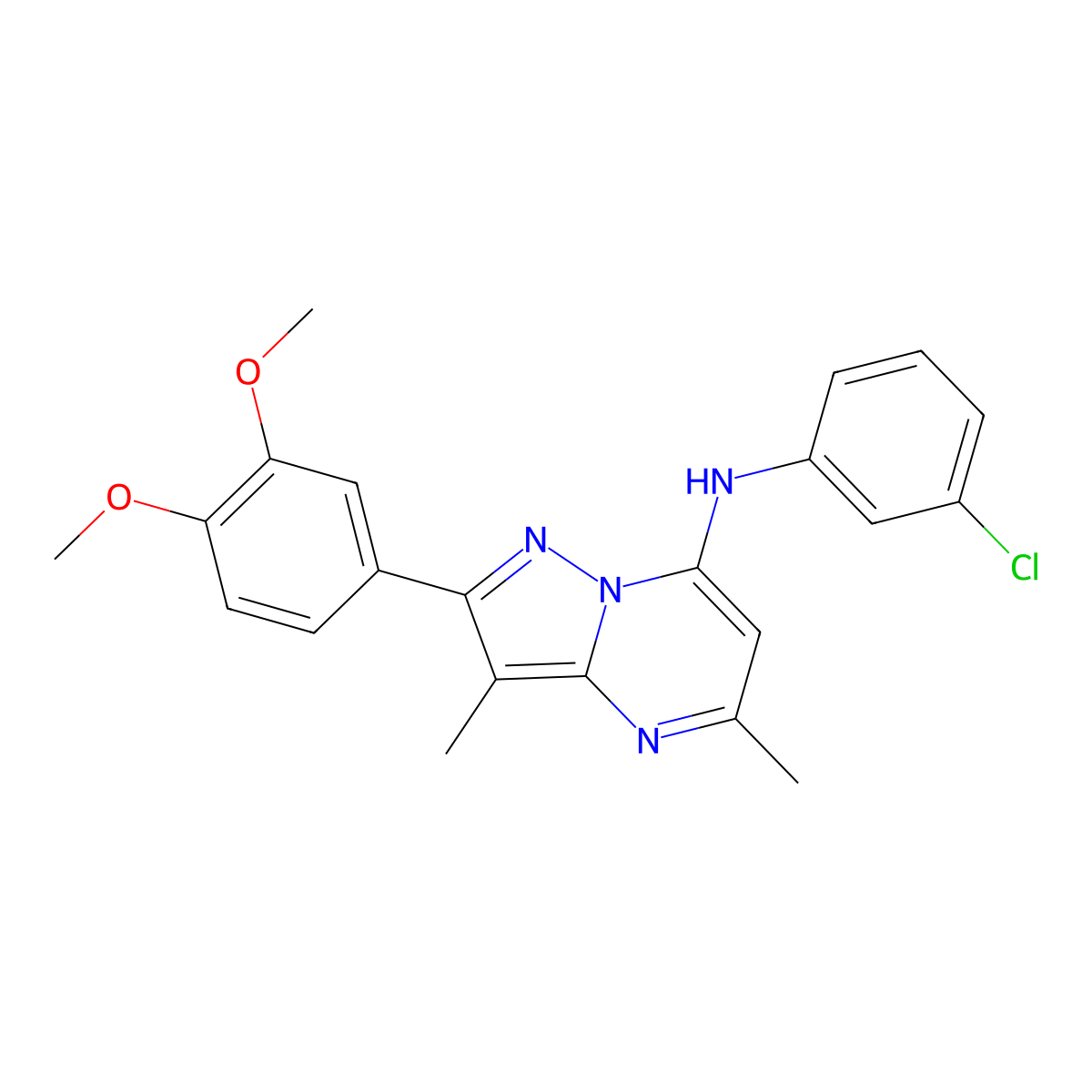 N-(3-chlorophenyl)-2-(3,4-dimethoxyphenyl)-3,5-dimethylpyrazolo[1,5-a]pyrimidin-7-amine molecular structure, CAS 1015597-06-4
