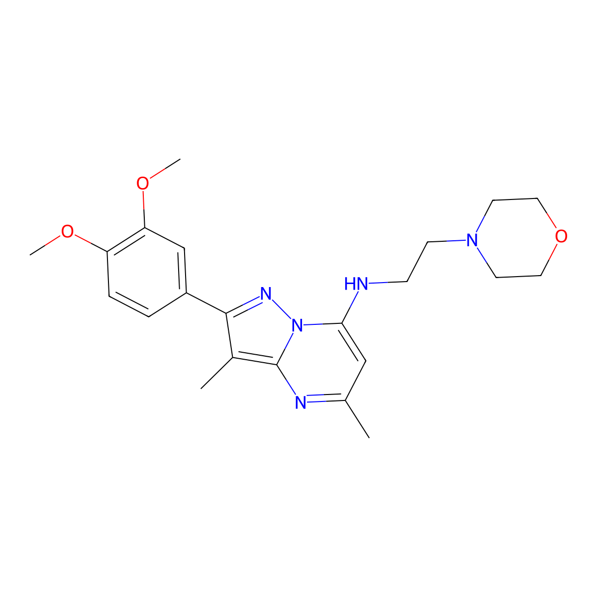2-(3,4-dimethoxyphenyl)-3,5-dimethyl-N-(2-morpholinoethyl)pyrazolo[1,5-a]pyrimidin-7-amine molecular structure, CAS 1015597-14-4