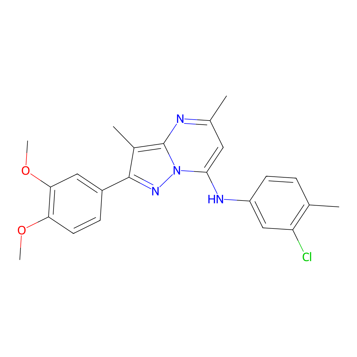 N-(3-chloro-4-methylphenyl)-2-(3,4-dimethoxyphenyl)-3,5-dimethylpyrazolo[1,5-a]pyrimidin-7-amine molecular structure, CAS 1015597-38-2