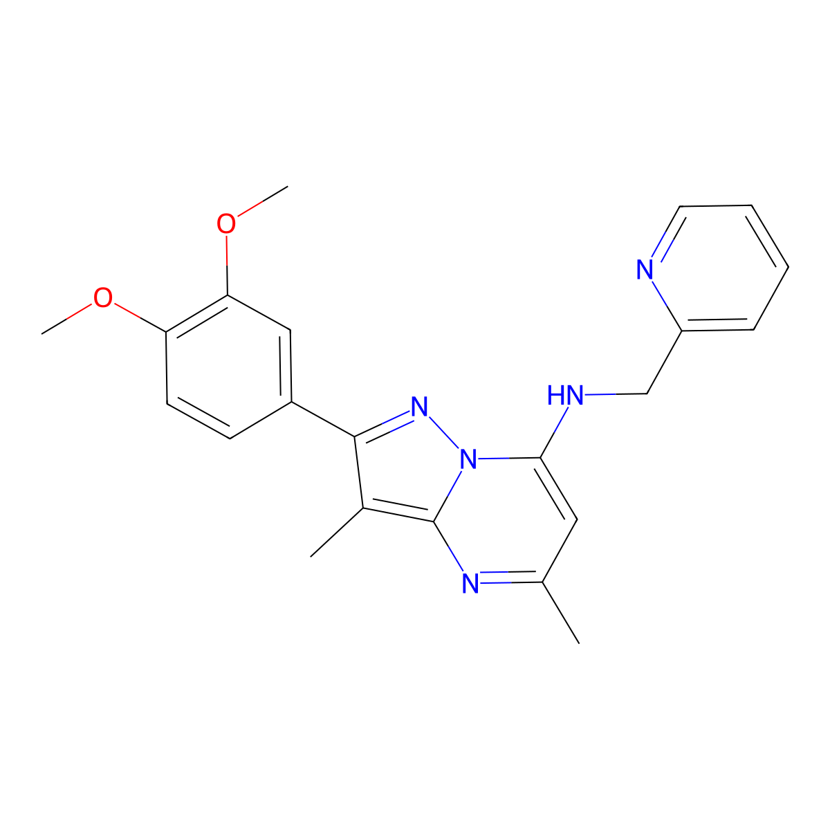 2-(3,4-dimethoxyphenyl)-3,5-dimethyl-N-(pyridin-2-ylmethyl)pyrazolo[1,5-a]pyrimidin-7-amine molecular structure, CAS 1015597-46-2