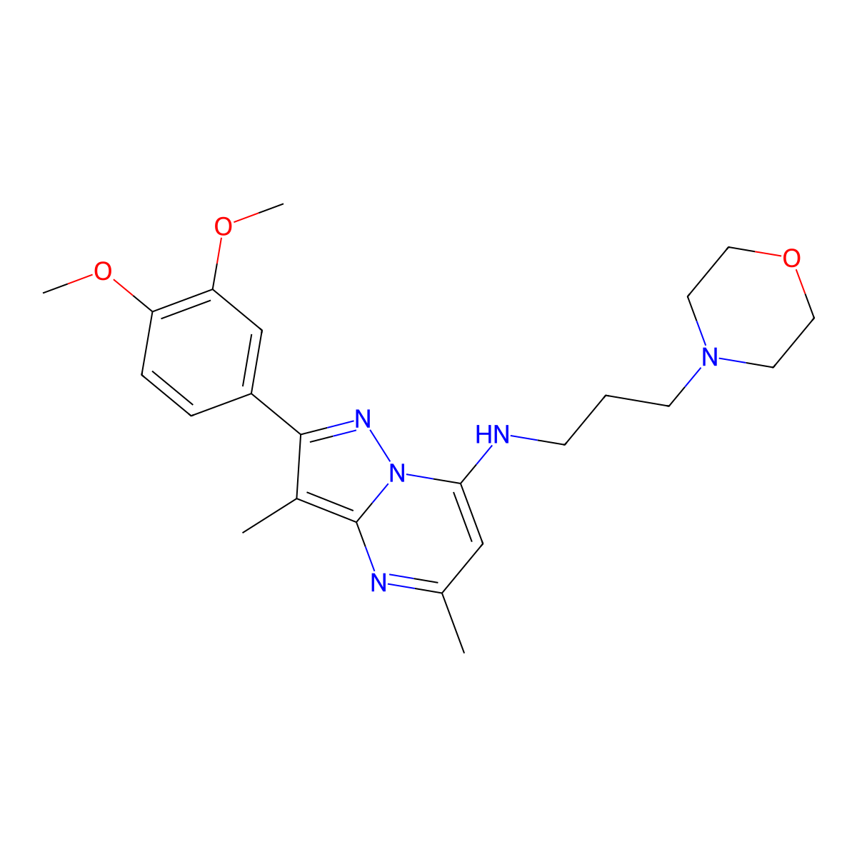 2-(3,4-Dimethoxyphenyl)-3,5-dimethyl-N-[3-(morpholin-4-YL)propyl]pyrazolo[1,5-A]pyrimidin-7-amine molecular structure, CAS 1015597-54-2