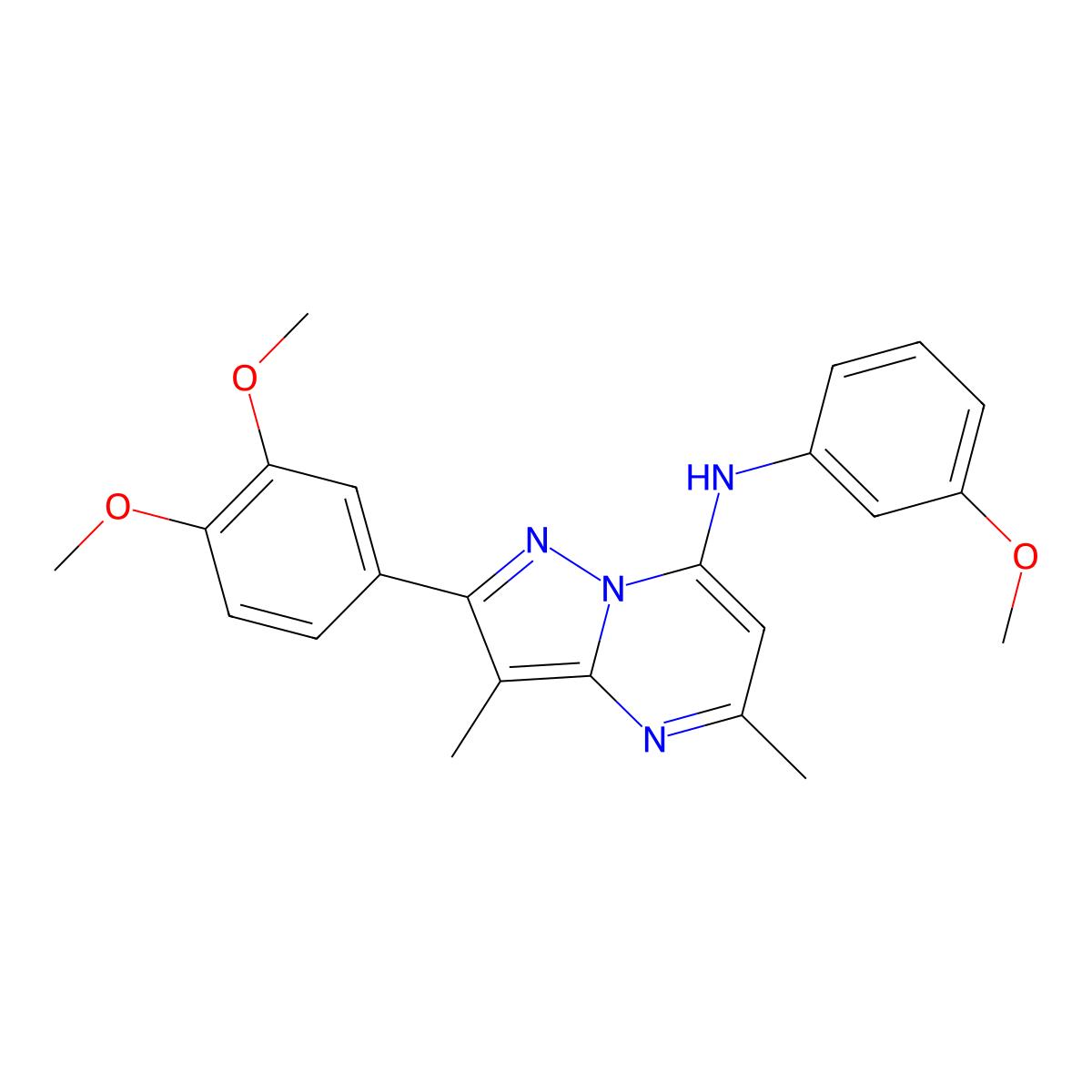 2-(3,4-dimethoxyphenyl)-N-(3-methoxyphenyl)-3,5-dimethylpyrazolo[1,5-a]pyrimidin-7-amine molecular structure, CAS 1015597-62-2