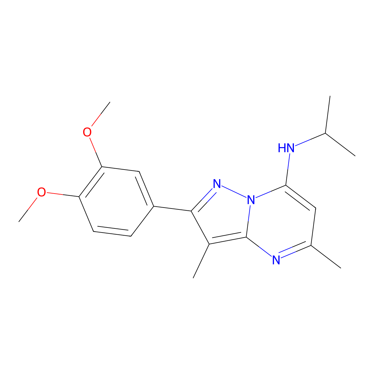 2-(3,4-dimethoxyphenyl)-N-isopropyl-3,5-dimethylpyrazolo[1,5-a]pyrimidin-7-amine molecular structure, CAS 1015597-83-7