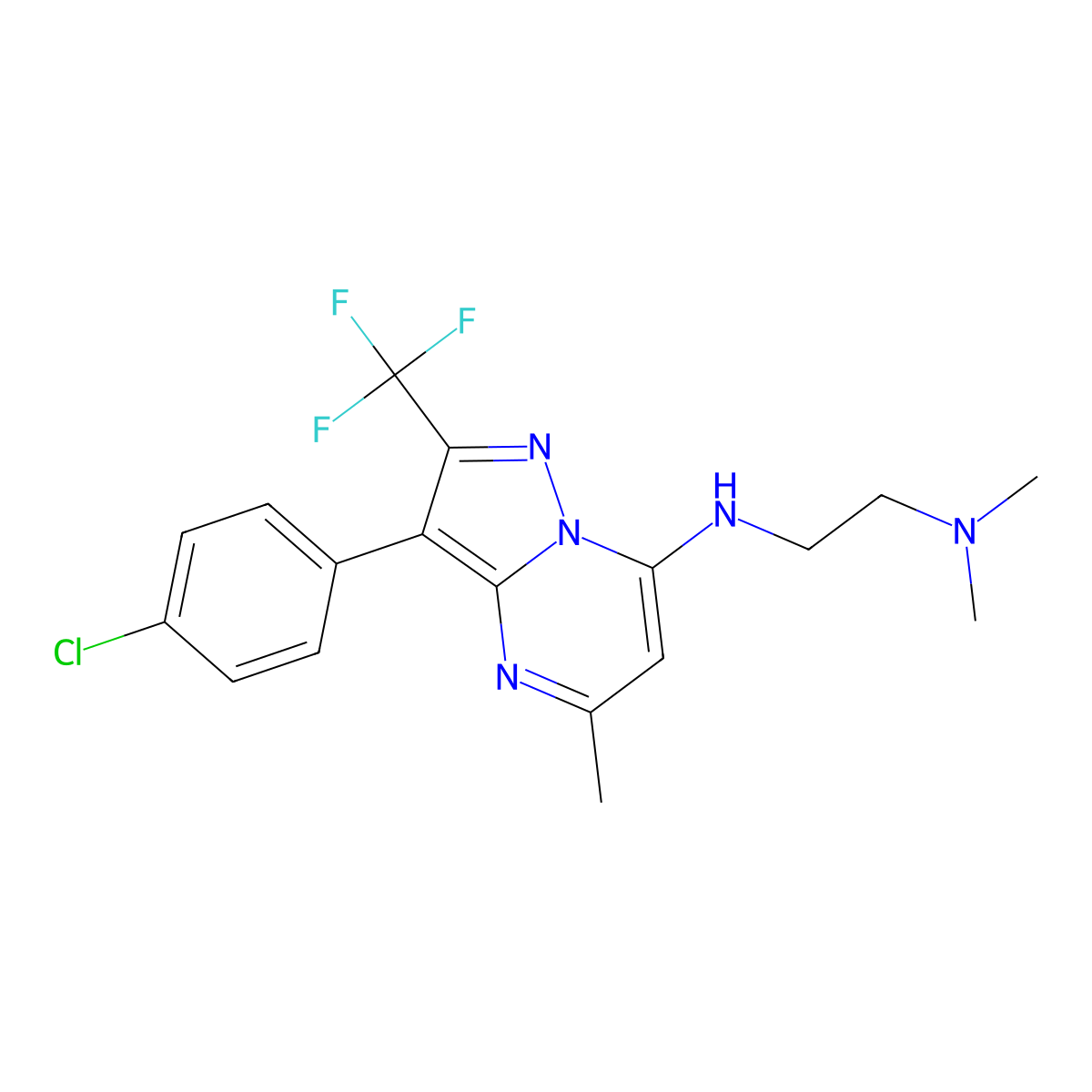 3-(4-Chlorophenyl)-N-[2-(dimethylamino)ethyl]-5-methyl-2-(trifluoromethyl)pyrazolo[1,5-A]pyrimidin-7-amine molecular structure, CAS 1015597-91-7