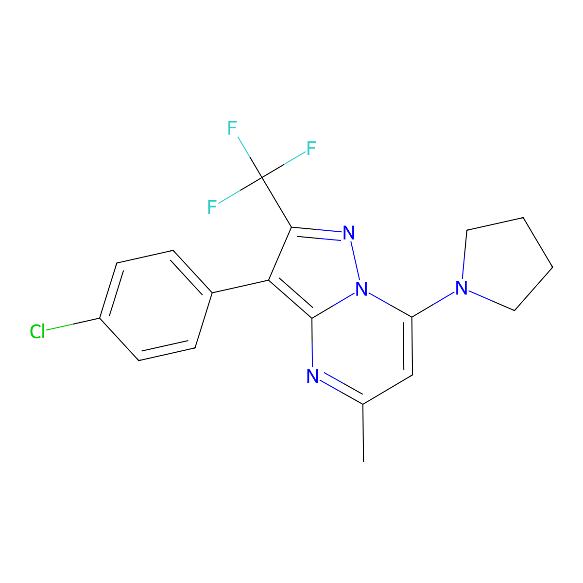 1-[3-(4-Chlorophenyl)-5-methyl-2-(trifluoromethyl)pyrazolo[1,5-A]pyrimidin-7-YL]pyrrolidine molecular structure, CAS 1015597-99-5