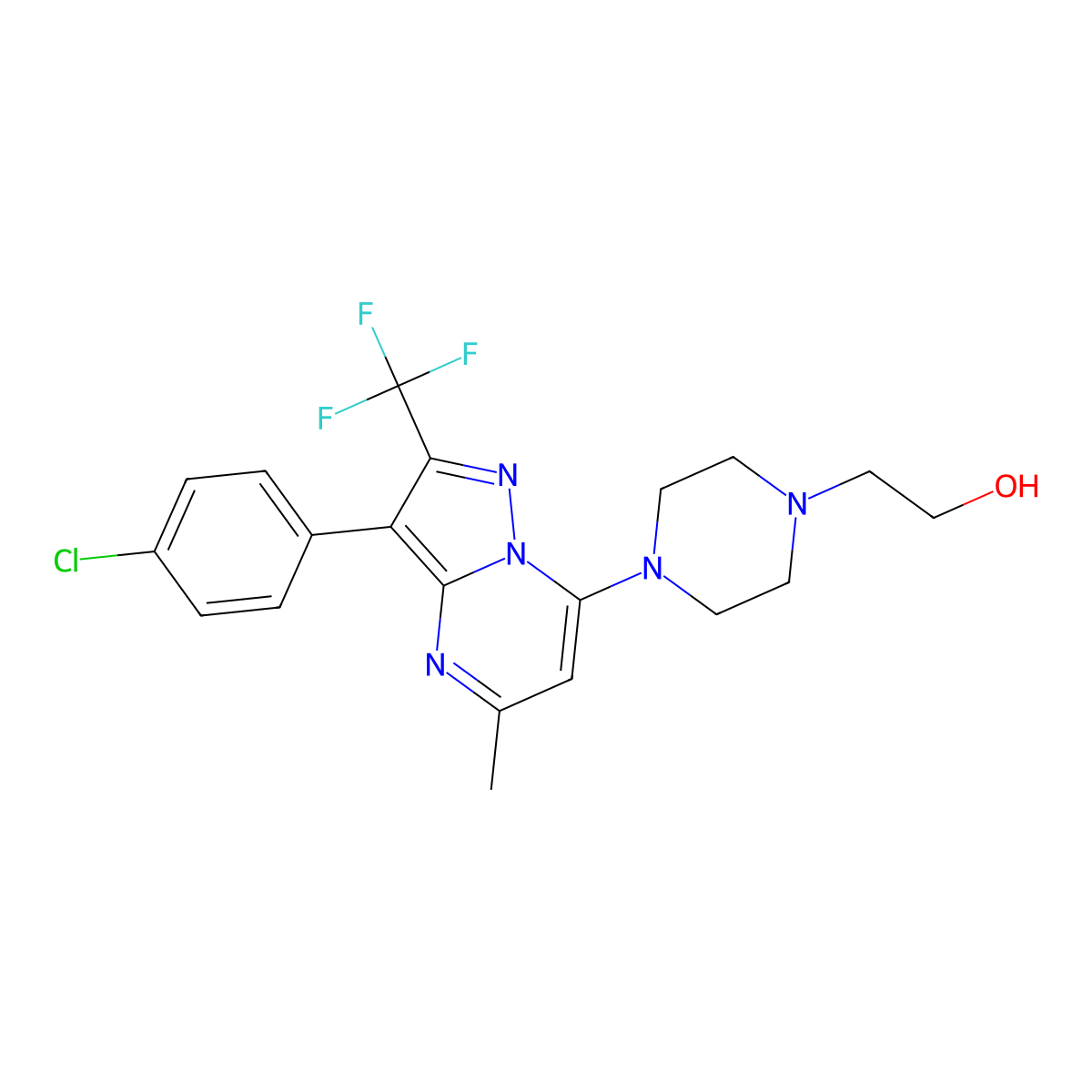 2-{4-[3-(4-Chlorophenyl)-5-methyl-2-(trifluoromethyl)pyrazolo[1,5-a]pyrimidin-7-yl]piperazin-1-yl}ethan-1-ol molecular structure, CAS 1015598-07-8