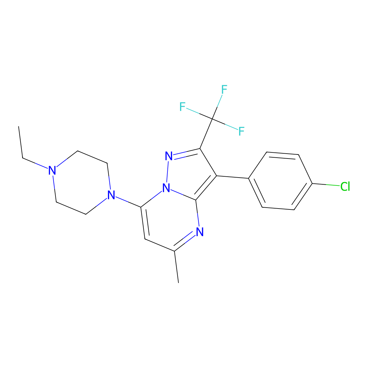 3-(4-Chlorophenyl)-7-(4-ethylpiperazin-1-yl)-5-methyl-2-(trifluoromethyl)pyrazolo[1,5-a]pyrimidine molecular structure, CAS 1015598-15-8
