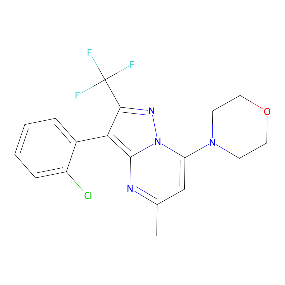4-(3-(2-Chlorophenyl)-5-methyl-2-(trifluoromethyl)pyrazolo[1,5-a]pyrimidin-7-yl)morpholine molecular structure, CAS 1015598-23-8
