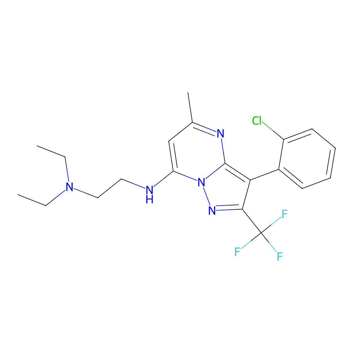 N1-(3-(2-chlorophenyl)-5-methyl-2-(trifluoromethyl)pyrazolo[1,5-a]pyrimidin-7-yl)-N2,N2-diethylethane-1,2-diamine molecular structure, CAS 1015598-30-7