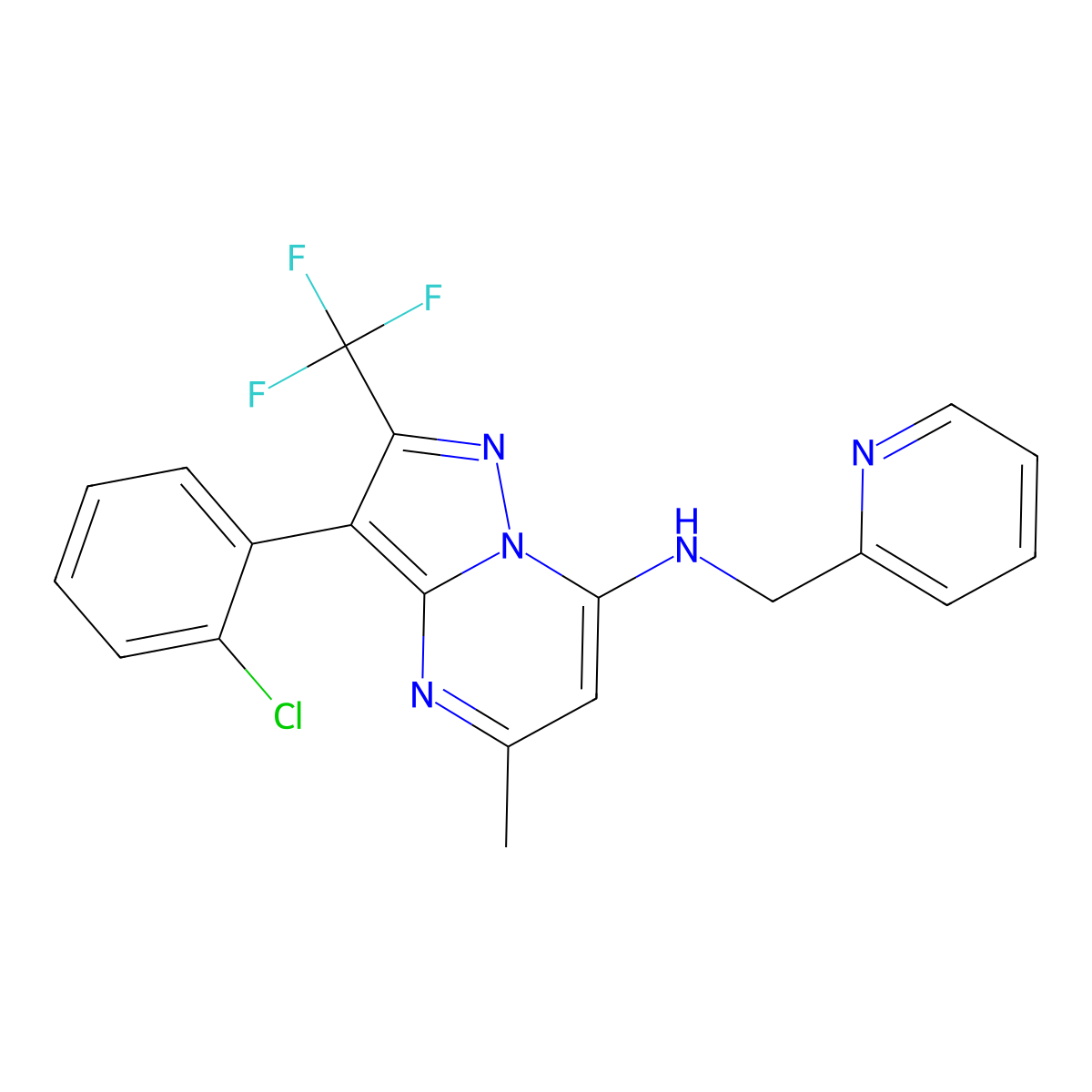 3-(2-chlorophenyl)-5-methyl-N-(pyridin-2-ylmethyl)-2-(trifluoromethyl)pyrazolo[1,5-a]pyrimidin-7-amine molecular structure, CAS 1015598-44-3