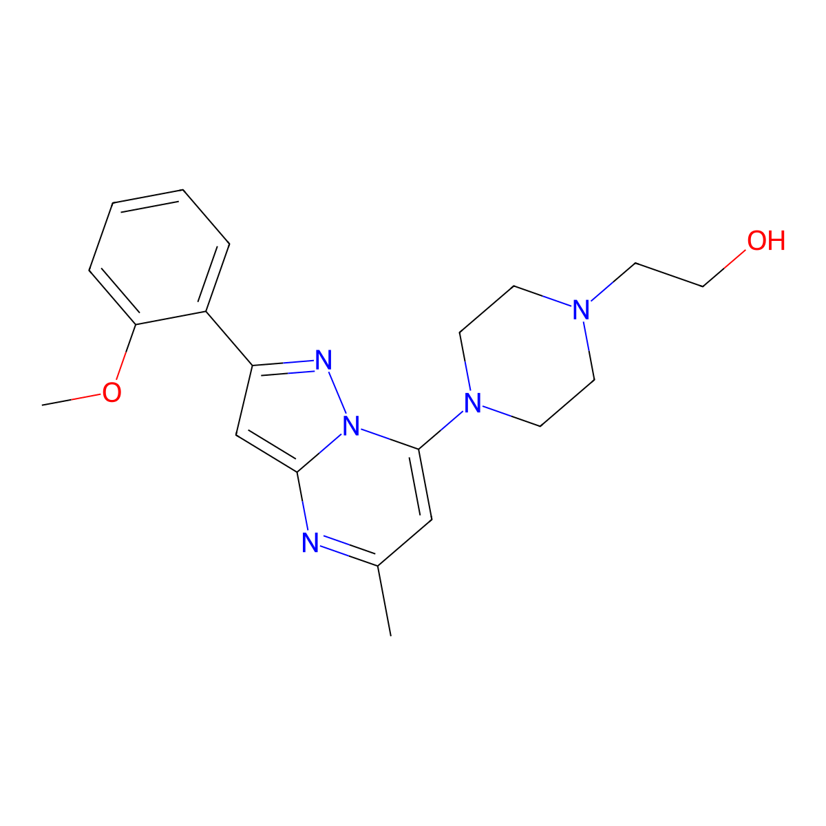 2-(4-(2-(2-Methoxyphenyl)-5-methylpyrazolo[1,5-a]pyrimidin-7-yl)piperazin-1-yl)ethanol molecular structure, CAS 1015598-76-1