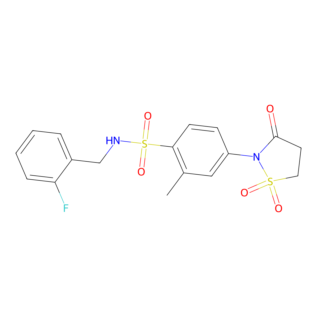4-(1,1-dioxido-3-oxoisothiazolidin-2-yl)-N-(2-fluorobenzyl)-2-methylbenzenesulfonamide molecular structure, CAS 1015602-09-1