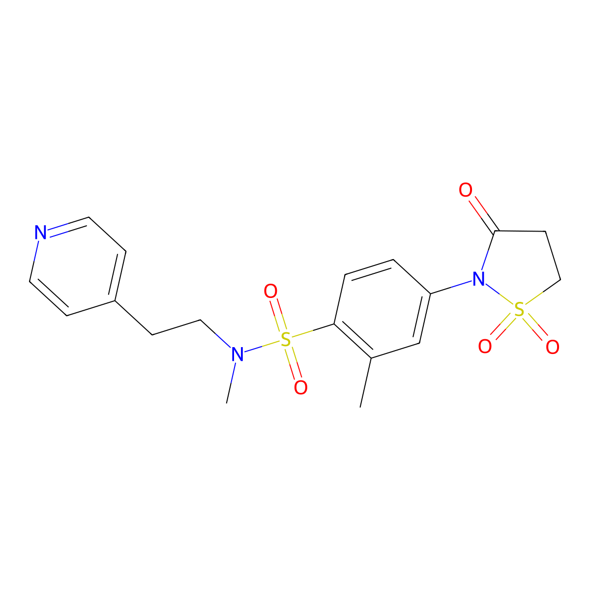 4-(1,1-dioxido-3-oxoisothiazolidin-2-yl)-N,2-dimethyl-N-(2-(pyridin-4-yl)ethyl)benzenesulfonamide molecular structure, CAS 1015602-33-1