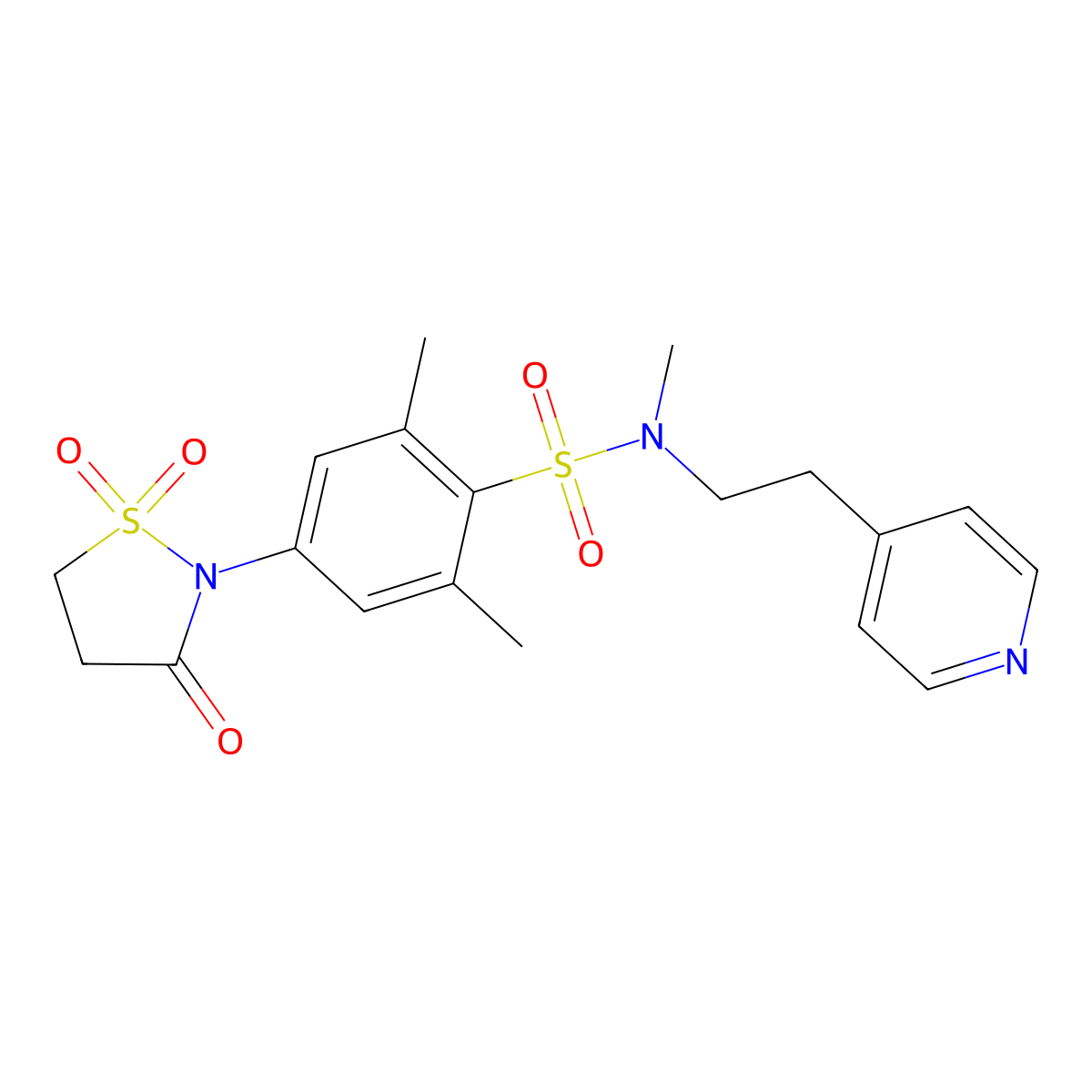 4-(1,1-dioxido-3-oxoisothiazolidin-2-yl)-N,2,6-trimethyl-N-(2-(pyridin-4-yl)ethyl)benzenesulfonamide molecular structure, CAS 1015603-15-2