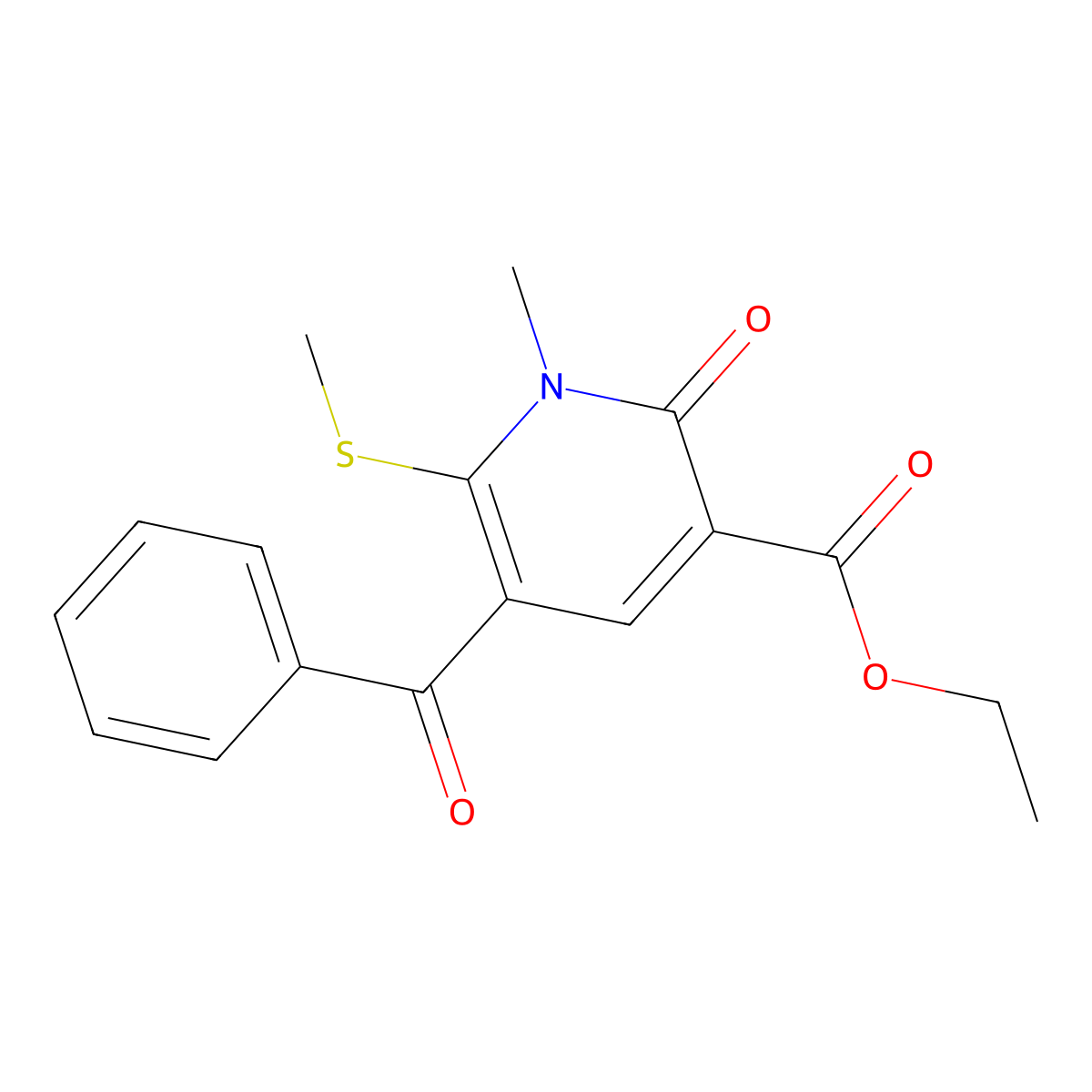 Ethyl 1-methyl-6-(methylsulfanyl)-2-oxo-5-(phenylcarbonyl)-1,2-dihydropyridine-3-carboxylate molecular structure, CAS 1015603-47-0