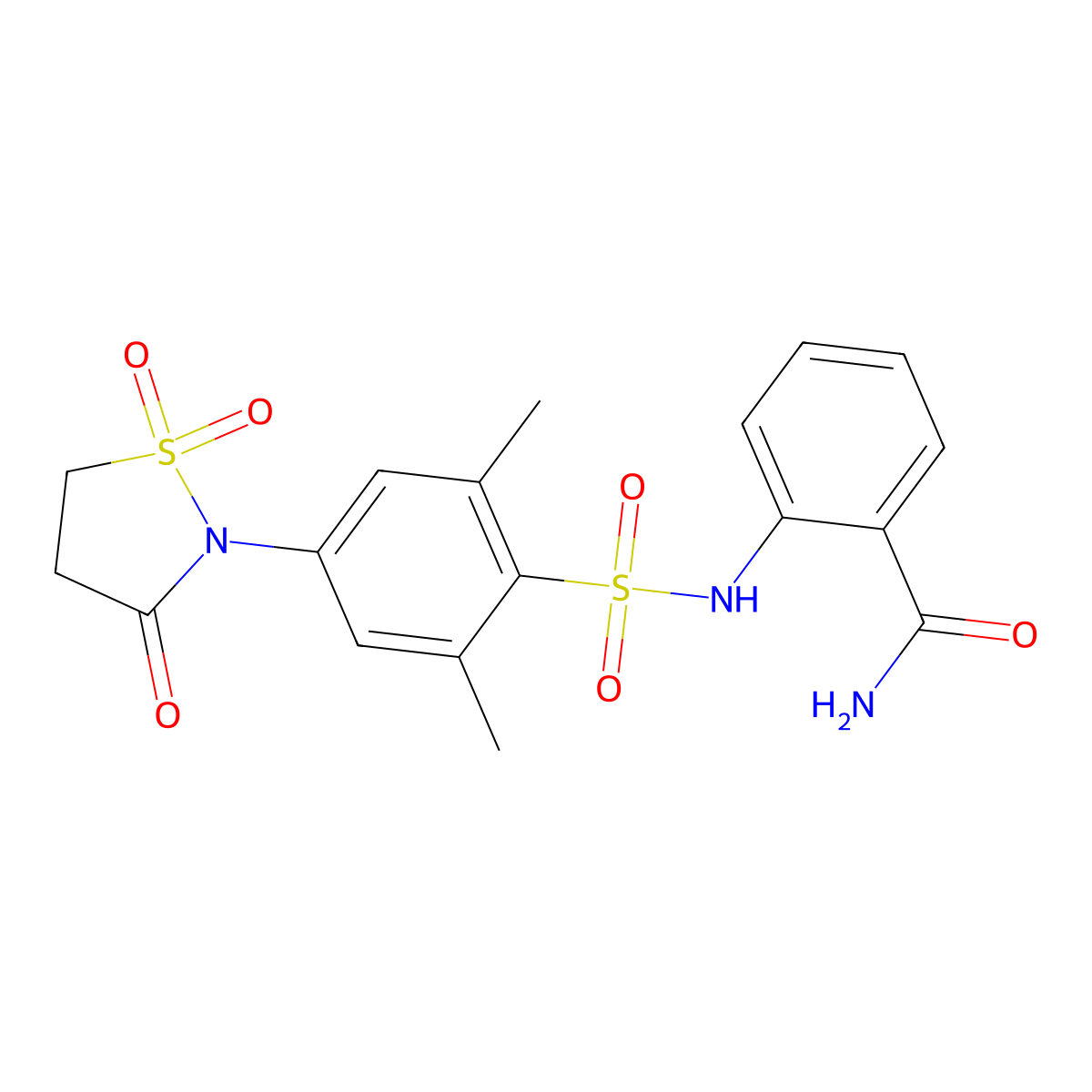 2-(4-(1,1-Dioxido-3-oxoisothiazolidin-2-yl)-2,6-dimethylphenylsulfonamido)benzamide molecular structure, CAS 1015603-68-5