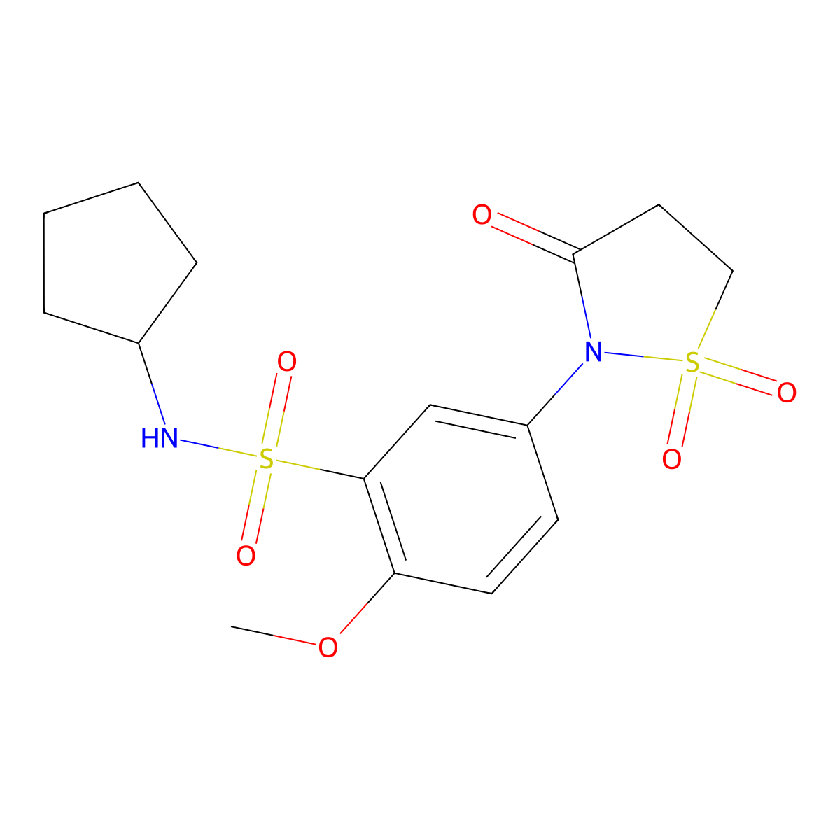 N-cyclopentyl-5-(1,1-dioxido-3-oxoisothiazolidin-2-yl)-2-methoxybenzenesulfonamide molecular structure, CAS 1015604-38-2