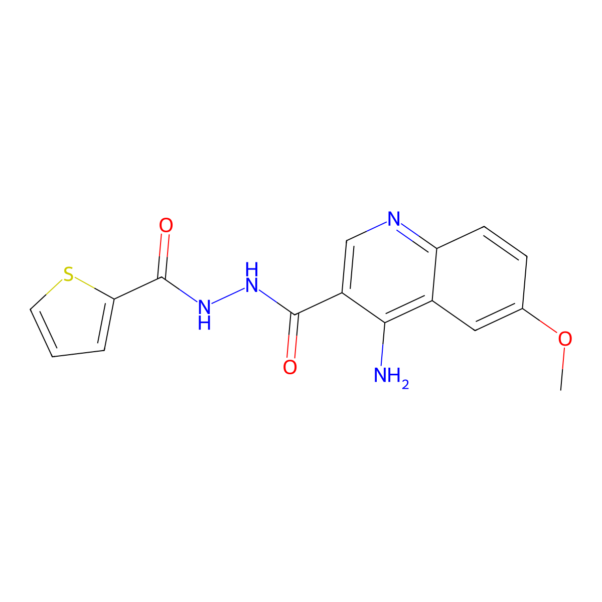 4-amino-6-methoxy-N'-(thiophen-2-ylcarbonyl)quinoline-3-carbohydrazide molecular structure, CAS 1015605-09-0