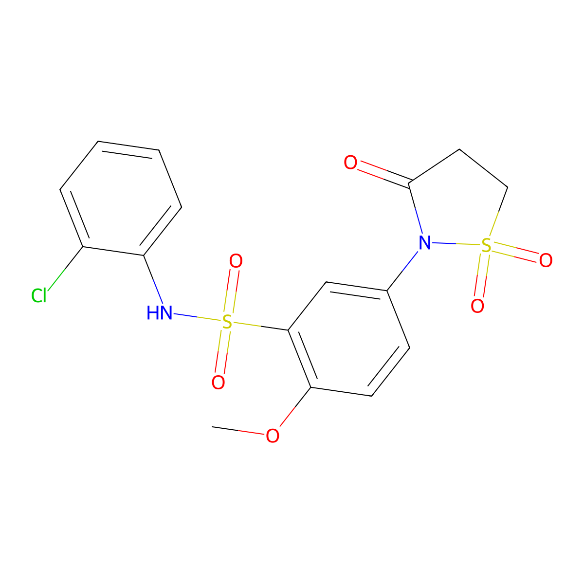 N-(2-chlorophenyl)-5-(1,1-dioxido-3-oxoisothiazolidin-2-yl)-2-methoxybenzenesulfonamide molecular structure, CAS 1015605-37-4