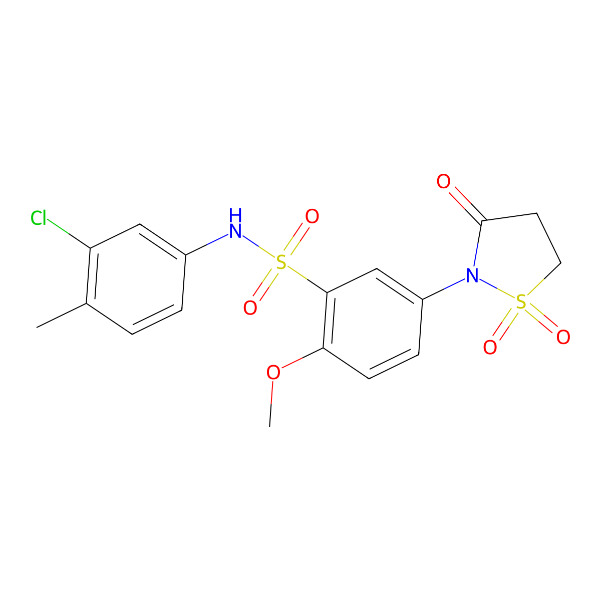 N-(3-chloro-4-methylphenyl)-5-(1,1-dioxido-3-oxoisothiazolidin-2-yl)-2-methoxybenzenesulfonamide molecular structure, CAS 1015605-53-4