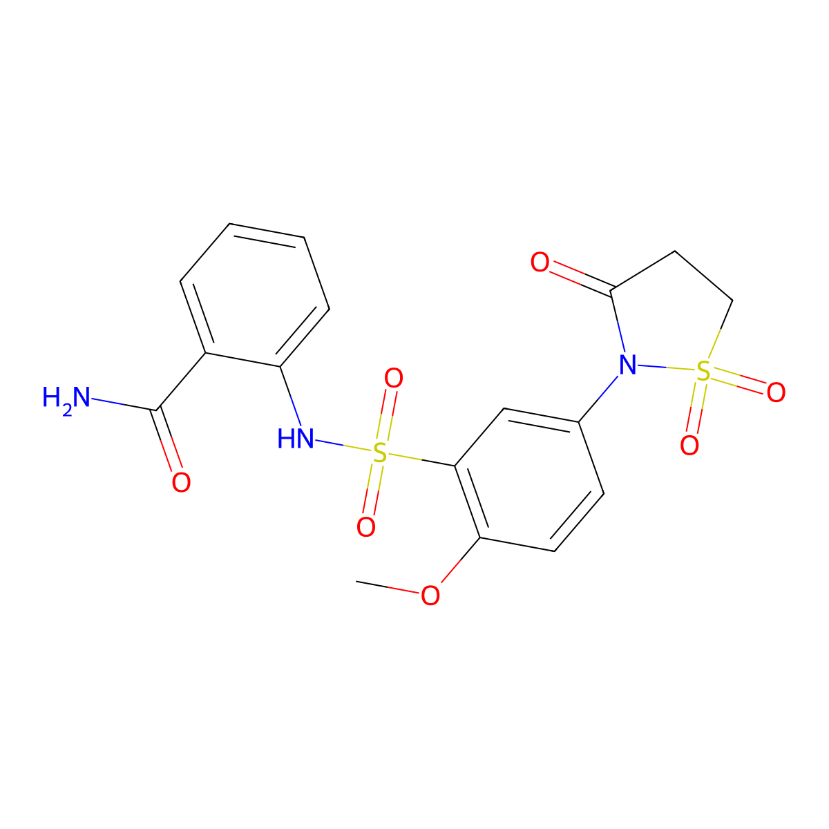 2-(5-(1,1-Dioxido-3-oxoisothiazolidin-2-yl)-2-methoxyphenylsulfonamido)benzamide molecular structure, CAS 1015606-06-0