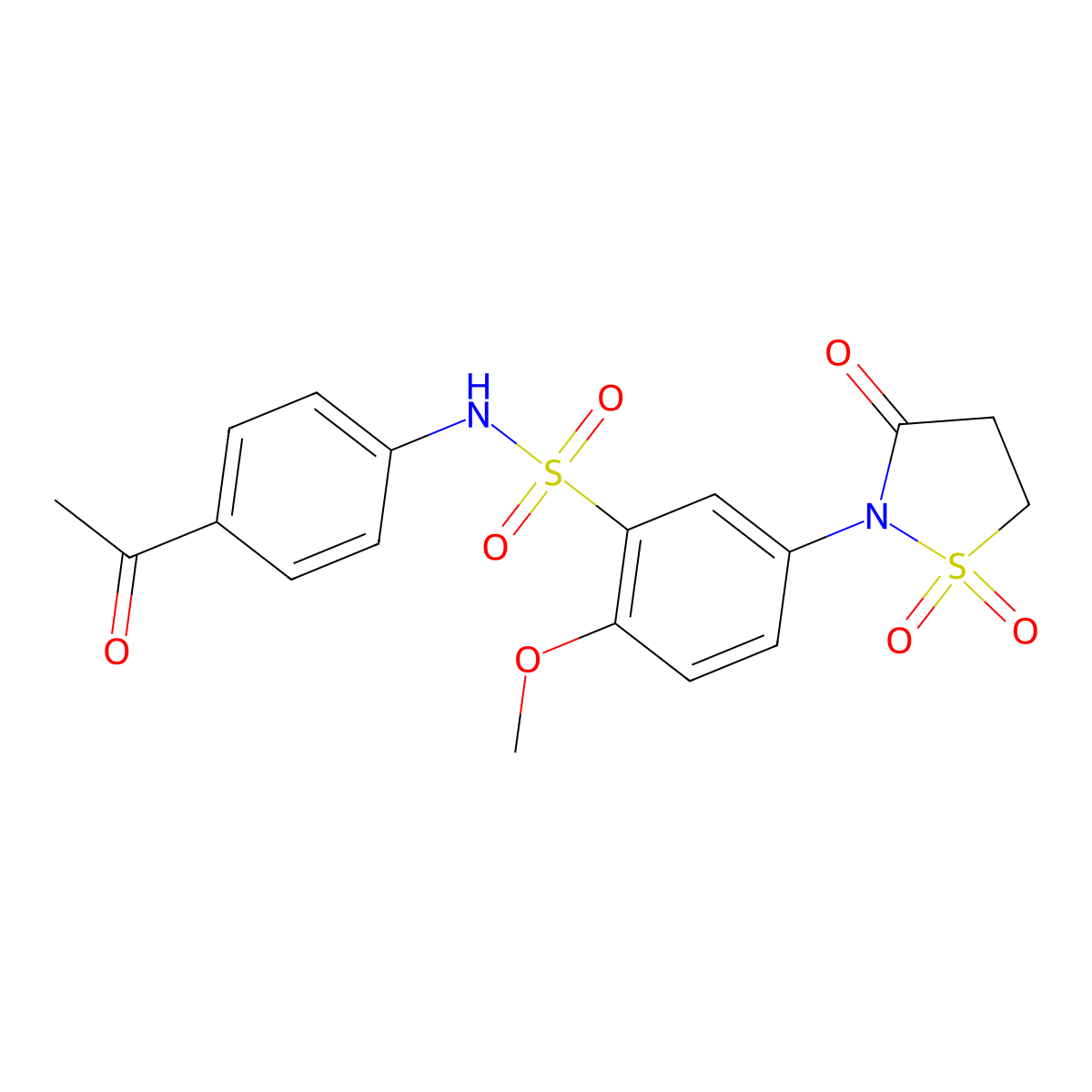 N-(4-acetylphenyl)-5-(1,1-dioxido-3-oxoisothiazolidin-2-yl)-2-methoxybenzenesulfonamide molecular structure, CAS 1015606-14-0