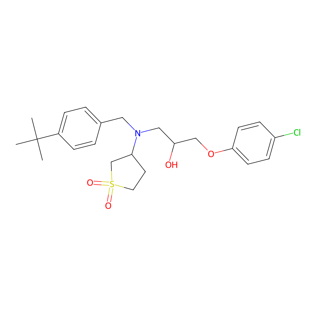 2-Propanol, 1-(4-chlorophenoxy)-3-[[[4-(1,1-dimethylethyl)phenyl]methyl](tetrahydro-1,1-dioxido-3-thienyl)amino]- molecular structure, CAS 1015609-93-4