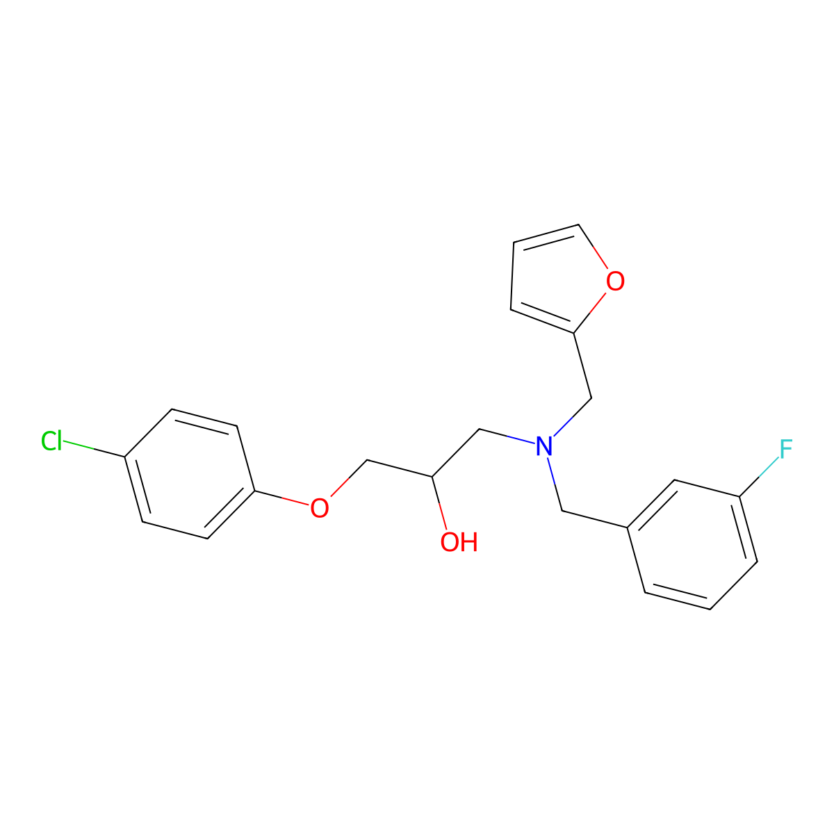 2-Propanol, 1-(4-chlorophenoxy)-3-[[(3-fluorophenyl)methyl](2-furanylmethyl)amino]- molecular structure, CAS 1015610-49-7