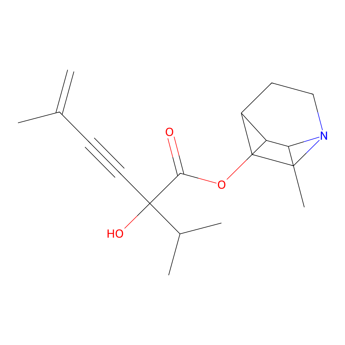 Hexa-3-yn-5-enoic acid, 2-hydroxy-2-isopropyl-5-methyl-, 2-methyl-3-quinuclidinyl ester molecular structure, CAS 101564-58-3