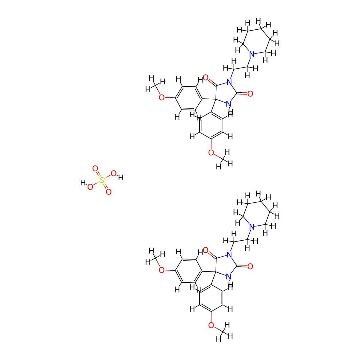 Hydantoin, 5,5-bis(p-methoxyphenyl)-3-(2-piperidinoethyl)-, hemisulfate molecular structure, CAS 101564-64-1