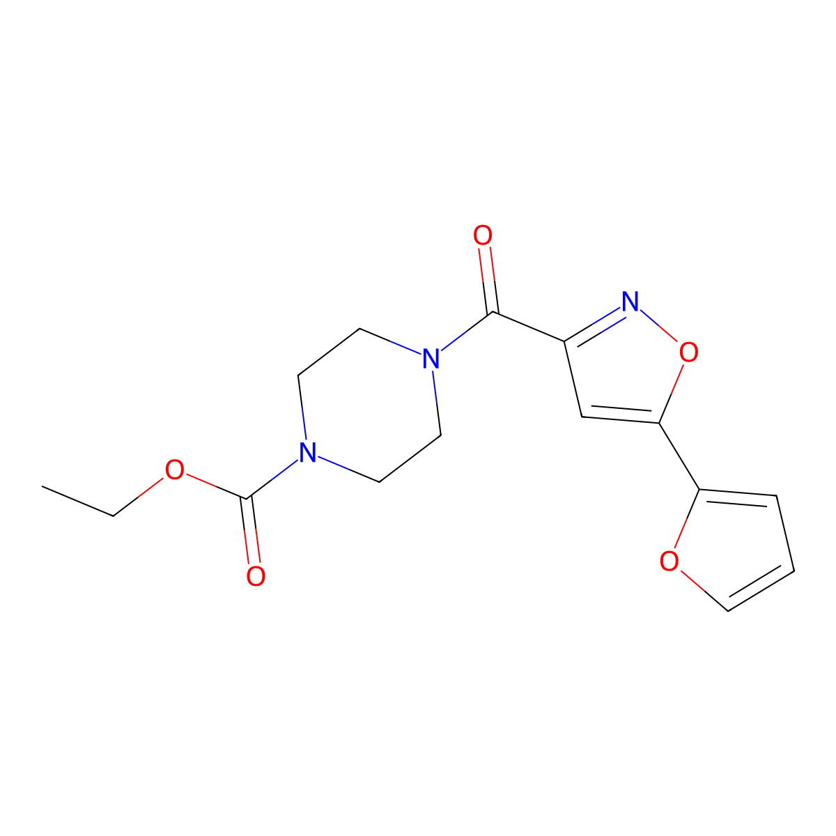 Ethyl 4-(5-(furan-2-yl)isoxazole-3-carbonyl)piperazine-1-carboxylate molecular structure, CAS 1015665-65-2